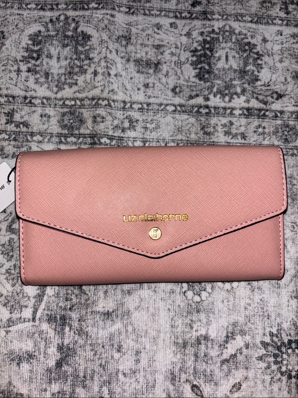 Liz Claiborne Rose Pink Envelope Wallet with Gold Logo